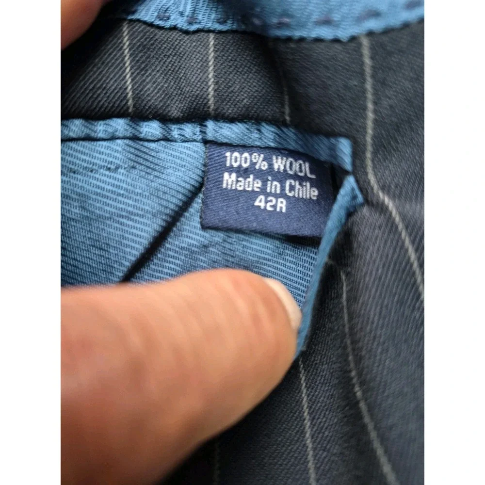 Paul Fredrick Mens Navy Pinstripe Wool Sports Coat 42R 2 Button Blazer USA